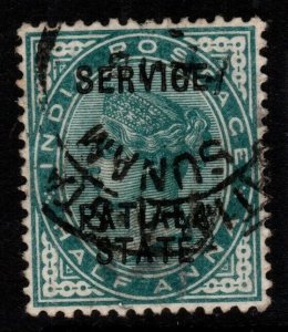 INDIA-PATIALA SGO8 1895 ½a BLUE-GREEN USED