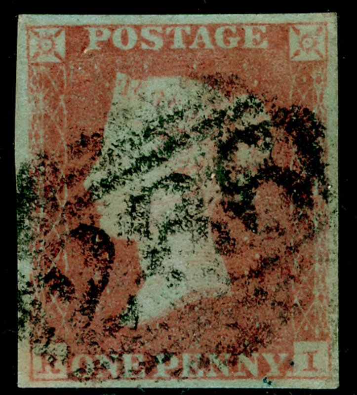 SG9, 1d pale red-brown PLATE 127, USED. Cat £45. 4 MARGINS. RI 