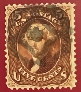 Scott#: 75 - Thomas Jefferson 5c Used Nicely Centered Single Stamp