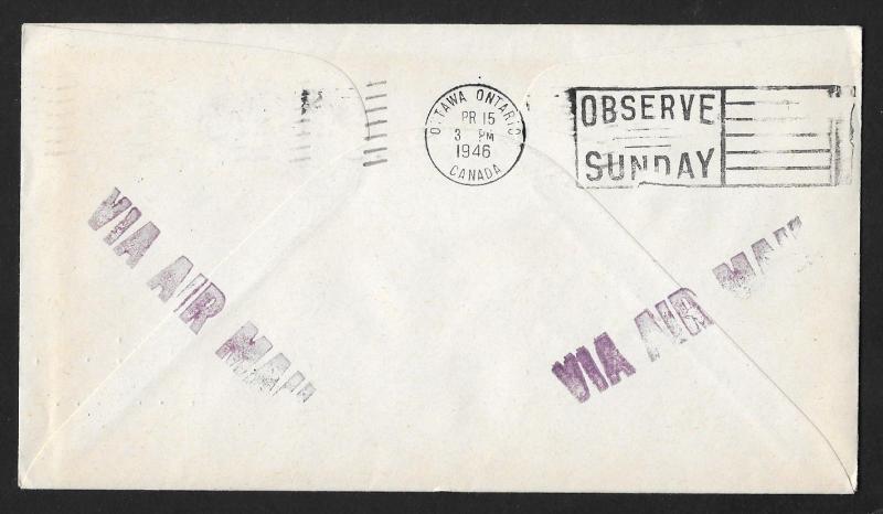 UNITED STATES First Flight Cover 1946 Washington DC to Ottawa Canada