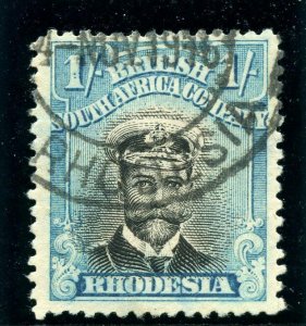 Rhodesia 1913 Admirals 1s black & turquoise-blue VF used. SG 233. Sc 130.