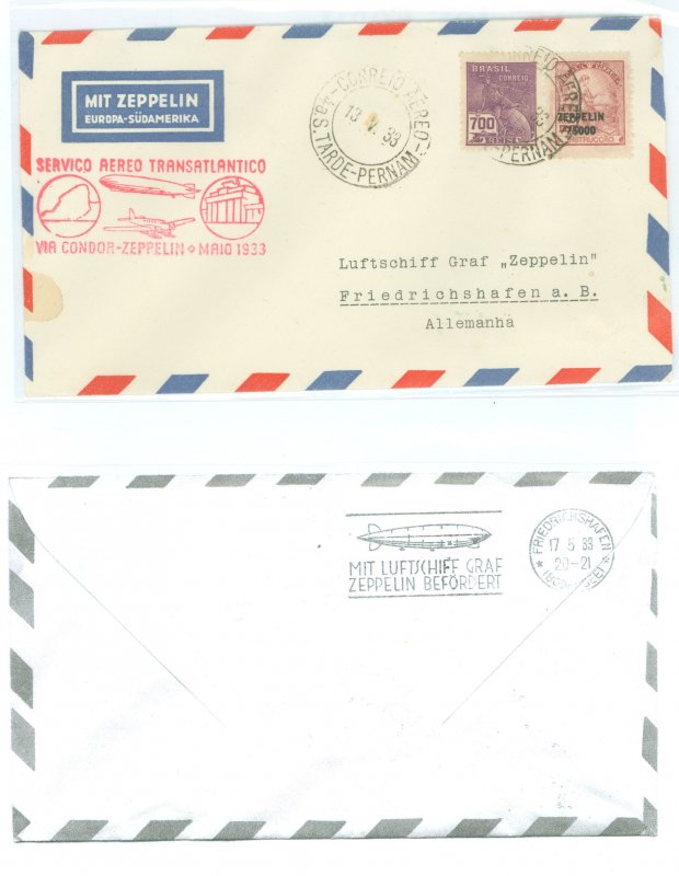 Brazil 256/C30 Cover carried on the May 1933 Return Flight of the Graf Zeppelin (LZ127) from Brazil to Friedrichshaven, Germany
