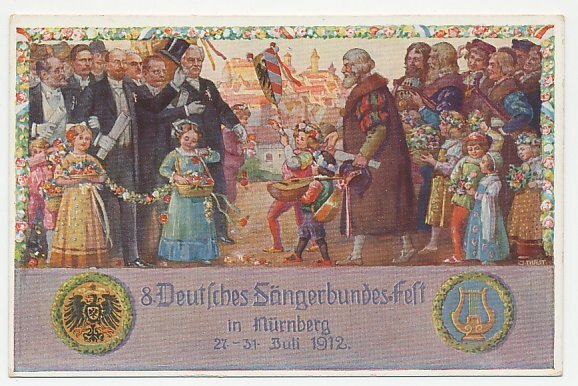 Postal stationery Bayern 1912 Vocalist fest Nurnberg - Lute - String instrument
