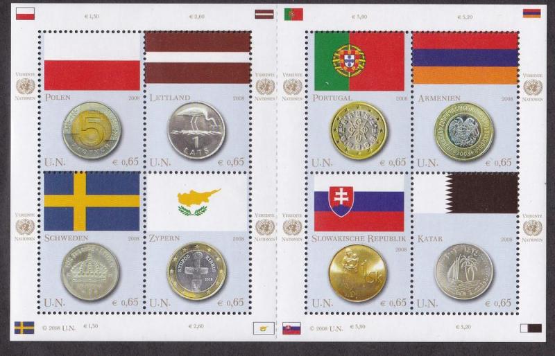 U.N. - Vienna # 421, Flags & Coins Sheet, NH, 1/2 Cat