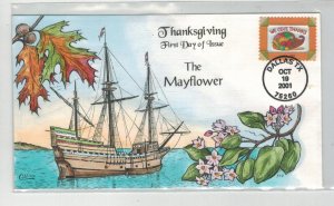 2001 COLLINS HANDPAINTED FDC 3546 THANKSGIVING PILGRIMS LAND IN THE MAYFLOWER