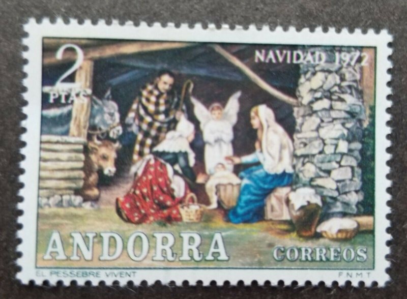 *FREE SHIP Andorra Christmas 1972 Farm Angel Donkey Cow (stamp) MNH