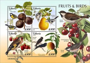 LIBERIA- 2023 - Fruits & Birds - Perf 4v Sheet - Mint Never Hinged