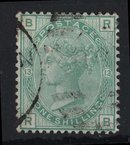 GB 1873 1s green plate 13 very fine used sg150 cat £160