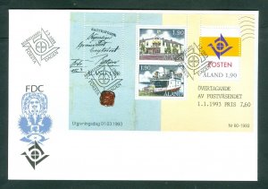 Aland. FDC 1993. Souv. Sheet. Aland Postal Administration. Sc. # 72