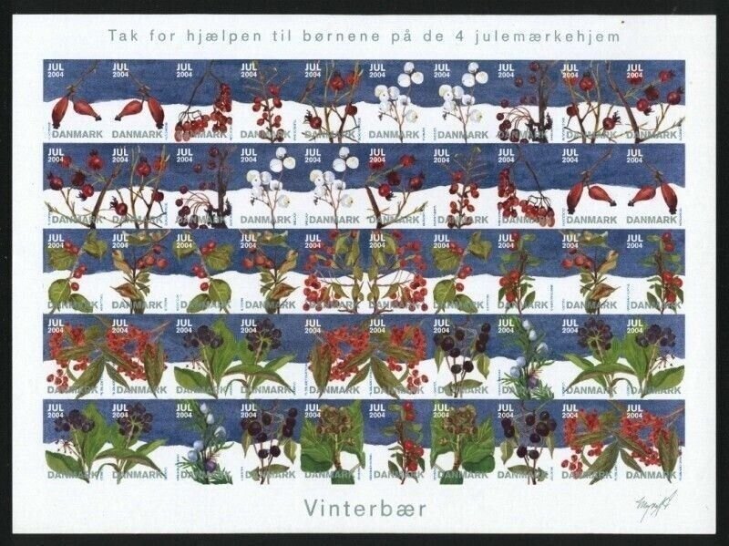 Denmark. 2004 Christmas Seal Mnh. Imperforated Sheet. Winter Berries.