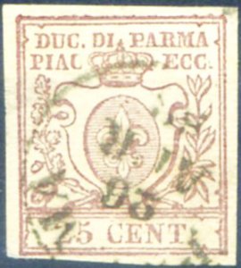 Parma. Lily 25 c. 1857-1859. Used.