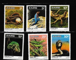 Zaire # 1231-1236, Indigenous Reptiles, Mint NH, 1/2 Cat