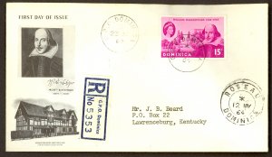 DOMINICA 1964 QE2 WILLIAM SHAKESPEARE Issue FDC Cover Sc 184