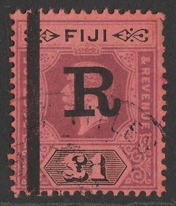 FIJI 1914 KGV £1 Revenue overprinted vertical bar & R.