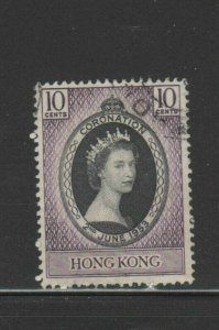 HONG KONG #184  1953  CORONATION ISSUE    USED F-VF  b