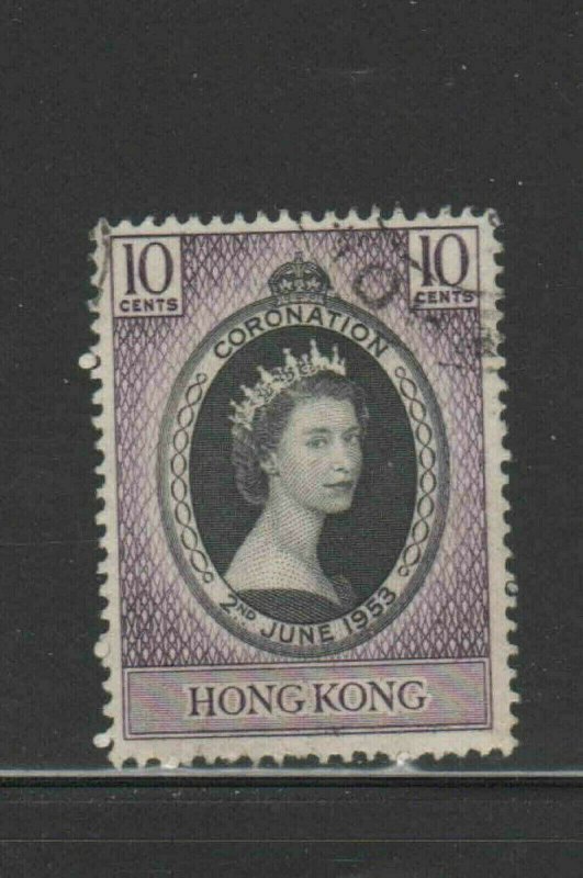 HONG KONG #184  1953  CORONATION ISSUE    USED F-VF  b