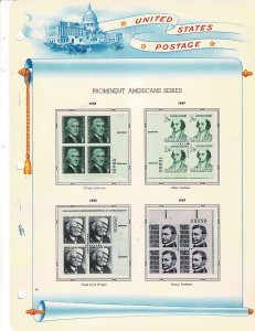 Prominent Americans 1c-$5 US Postage Plate Blocks #1278-95 On White Ace Pages