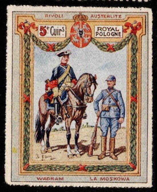 1914 WW One France Delandre Poster Stamp 5th Royal Poland Cuirassiers Regiment