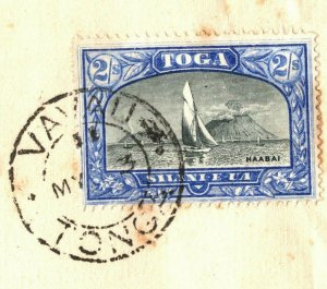 TONGA 2s YACHT Cover 1911 VIOLET OVAL *Vavau* HMS Encounter NAVAL Rare EB237