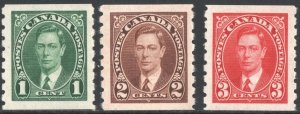 Canada SC#238-240 1¢-3¢ King George VI Coil Singles (1937) MNH