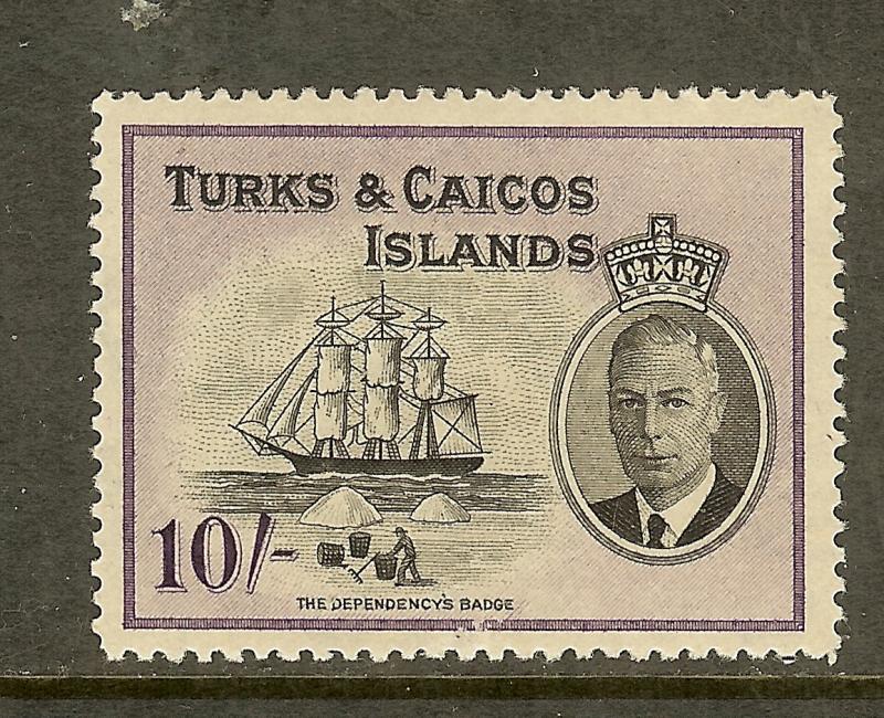 Turks and Caicos, Scott #117; 10sh King George VI, MH