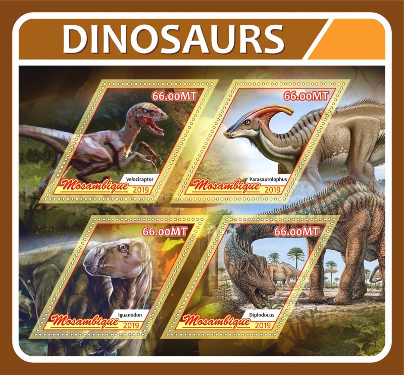 Stamps. Fauna. Dinosaurs  2019 year 1+1 sheets perforated