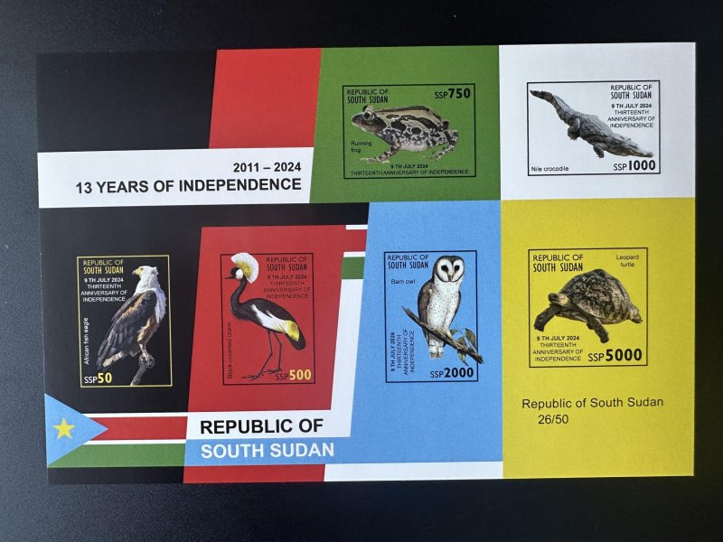 South Sudan 2024 Mi. Bl. 3 IMPERF Fauna Birds prey frog owl Vögel