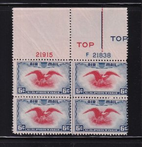 1938 Airmail 6c Sc C23 eagle and shield MNH high top plate block Type 2 (52