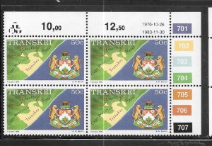 SOUTH AFRICA-TRANSKEI  #19 50c  Margin block of 4 (MNH) CV $2.85