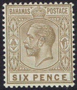 BAHAMAS 1912 KGV 6D MALFORMED E VARIETY WMK MULTI CROWN CA