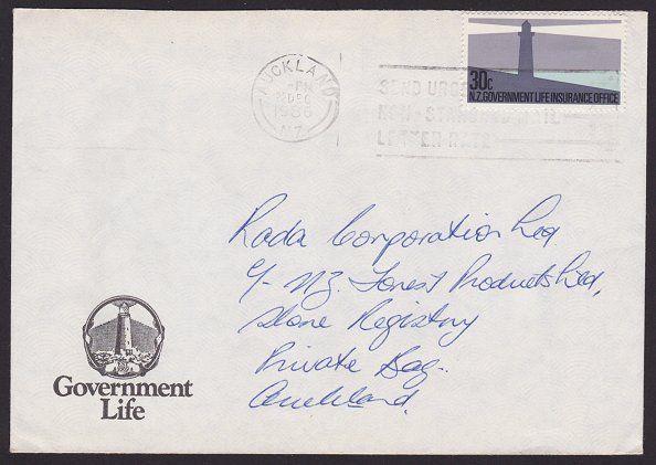 NEW ZEALAND GOVT LIFE 1986 30c lighthouse on commercial cover...............4597