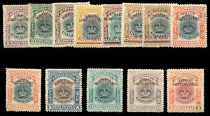 Straits Settlements #134A-14 Cat$676.25, 1905 1c-$1, complete set, somewhat d...