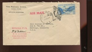 Canal Zone CO3 Airpost Official Used on OB Penalty Cover to Minnesota LV9263