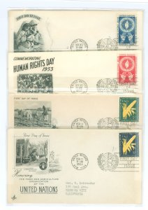 United Nations--New York 21-24 4 covers with cachets, #s 21/22 unaddressed