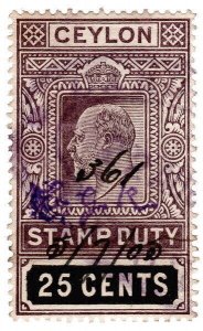 (I.B) Ceylon Revenue : Stamp Duty 25c