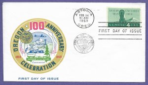 1124 OREGON STATEHOOD 4c, 1959 U/A COVER COLLECTORS CIR. CLUB FIRST DAY COVER.