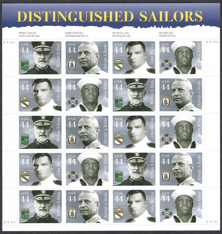 United States #4440-4443 44¢ Distinguished Sailors (2010).  Mini-sheet MNH