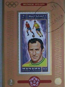 MANAMA AIRMAIL STAMP: 1972  MUNICH'72 OLYMPIC SOCCER- CTO MNH S/S IMPERF :SHEET-