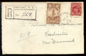 ?MILFORD, N.B. registration h/s s/r on 1946 War Issue cover Canada