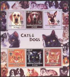 Congo 2005 Scouting Dogs Cats Sheet of 6 MNH Cinderella !