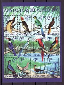 Nicaragua, Scott cat. 2144 a-l. Exotic Birds sheet of 12. ^