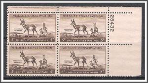 US Plate Block #1078 Pronghorn Antelope MNH