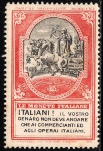 1915 Italy WW I Charity Poster Stamp 5 Centesimo Italians! Your Money Must Go