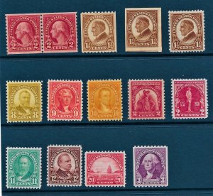 US 13 stamps (see details) selected for centering and light hinging.