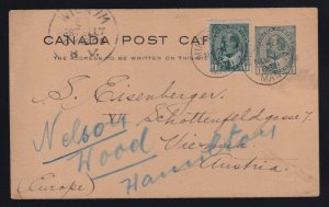 Canada 1906 Minnedosa to Vienna Austria Uprated Postal Stationery Card