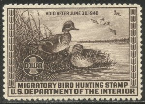 U.S. #RW6 CHOICE Mint XF/SUP NH w/ Cert - 1939 $1 Green-Winged Teals