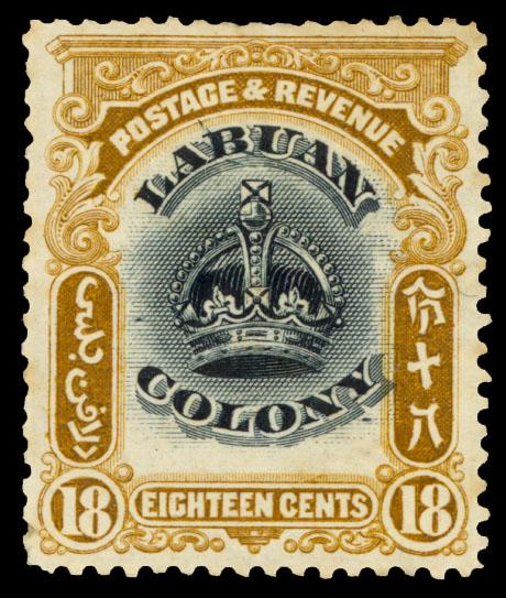 Labuan 1902 18c BISTER BROWN & BLACK LINE THRU B VARIETY MINT #106 var. HR sl...