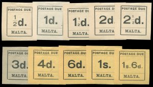 Malta #J1-10 (SG D1-10) Cat£60, 1925 Postage Dues, complete set, hinged 3p thin