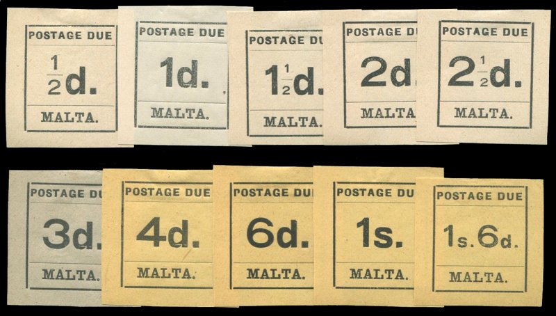 Malta #J1-10 (SG D1-10) Cat£60, 1925 Postage Dues, complete set, hinged 3p thin