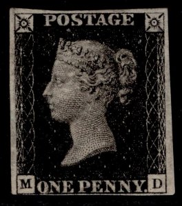 GB QV SG2, SCARCE 1d black PLATE 8, M MINT. Cat £16500. WILLIAMS CERT. MD